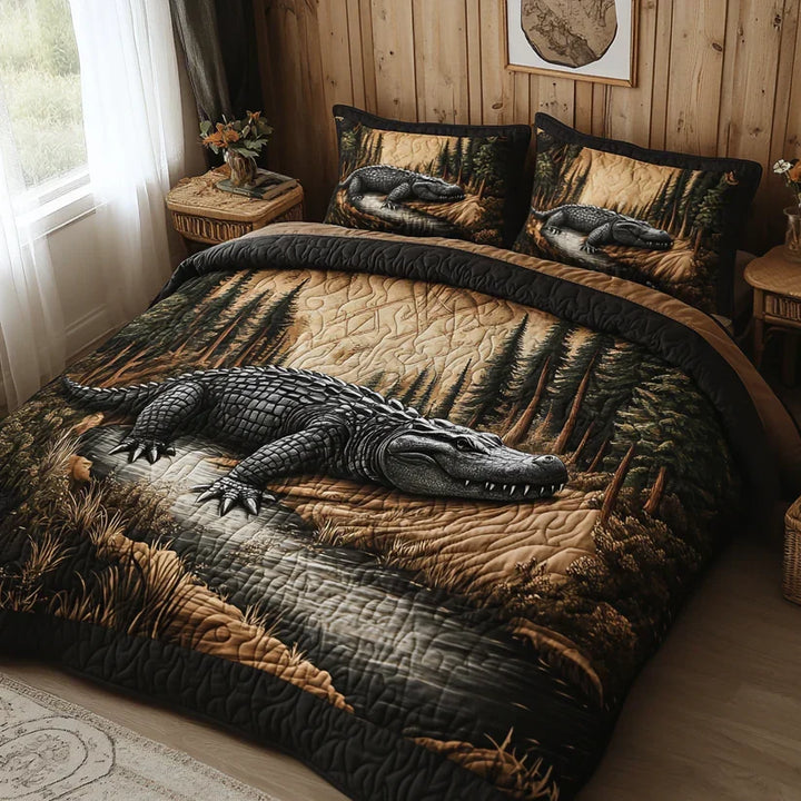 3-Piece Quilted Bedding Set – Forest Animals