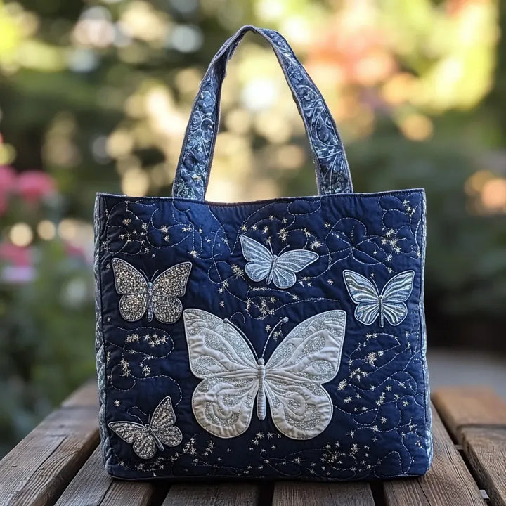 Quilted Tote Bag – Silver Butterfly