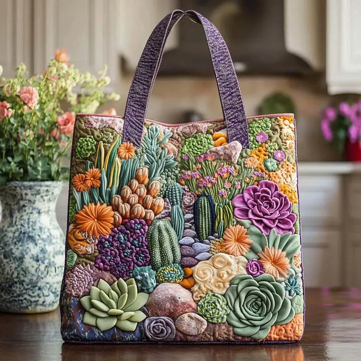 Quilted Tote Bag – Succulent Garden