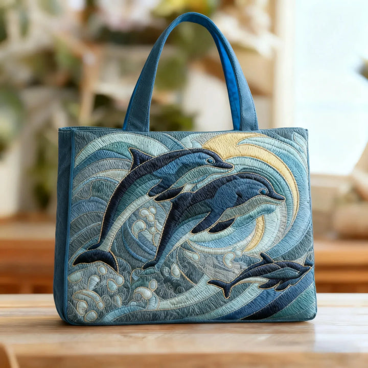 Quilted Tote Bag – Ocean Dolphins