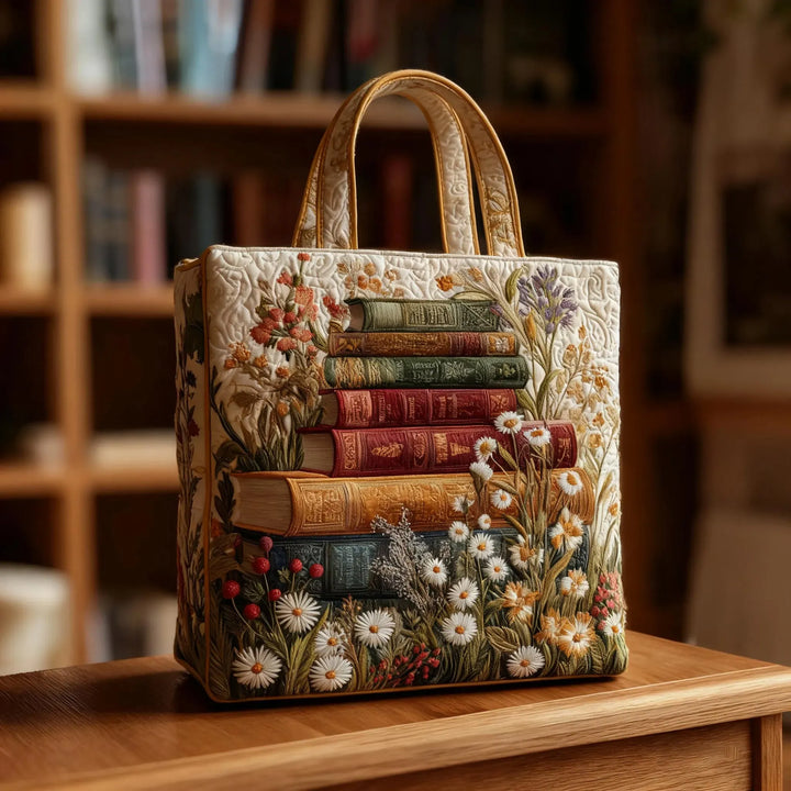 Quilted Tote Bag – Vintage Floral Books