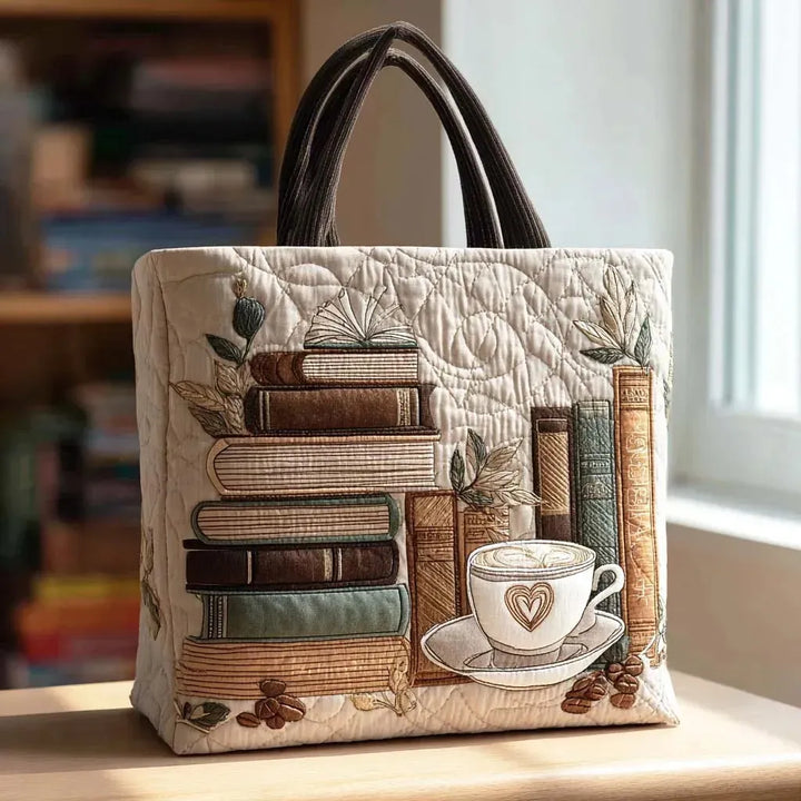 Quilted Tote Bag – Coffee & Books Chapter