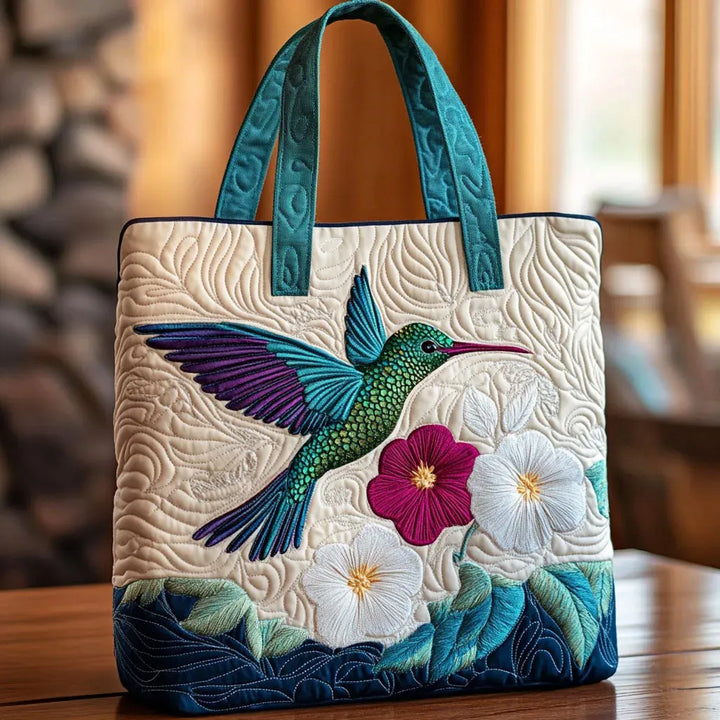 Quilted Tote Bag – Hummingbird & Blossom