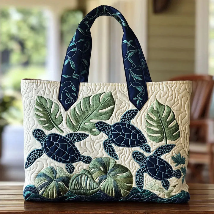Quilted Tote Bag – Sea Turtle Grace
