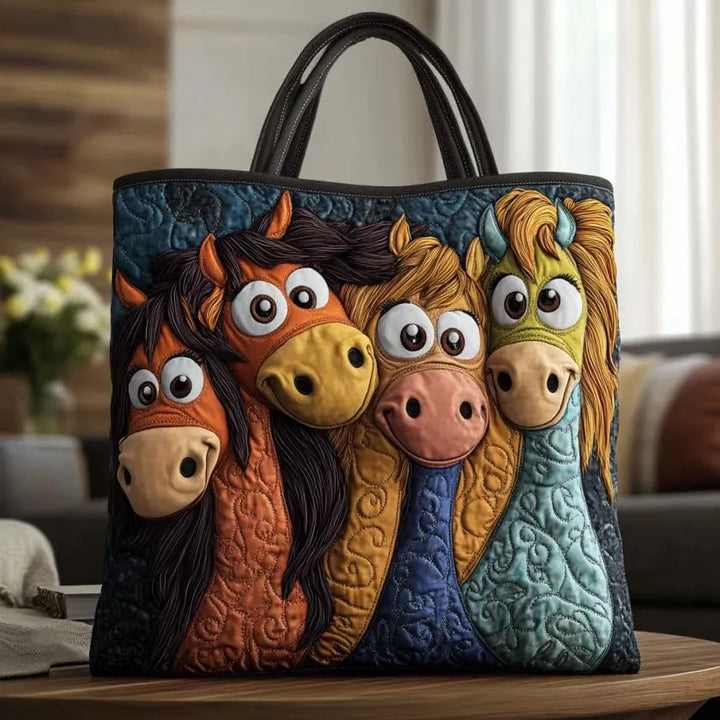 Quilted Tote Bag – Playful Ponies