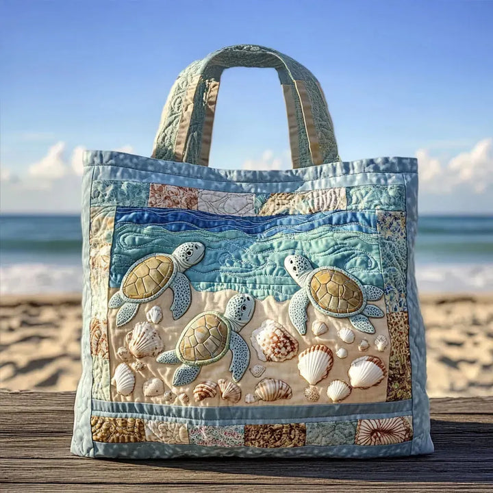 Quilted Tote Bag – Sea Turtle Shoreline