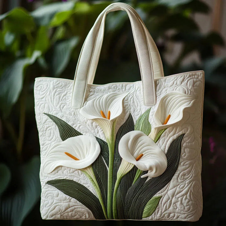 Quilted Tote Bag – White Calla Lilies
