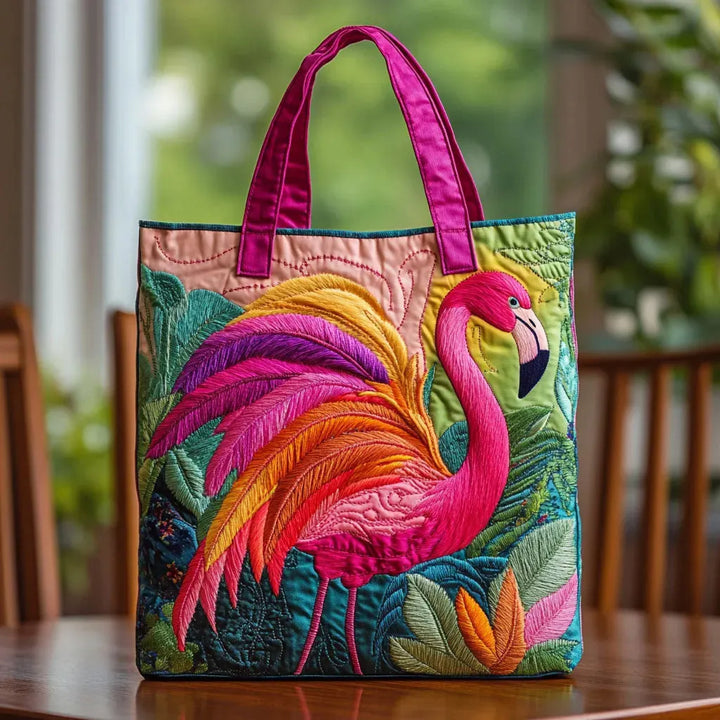 Quilted Tote Bag – Rainbow Flamingo