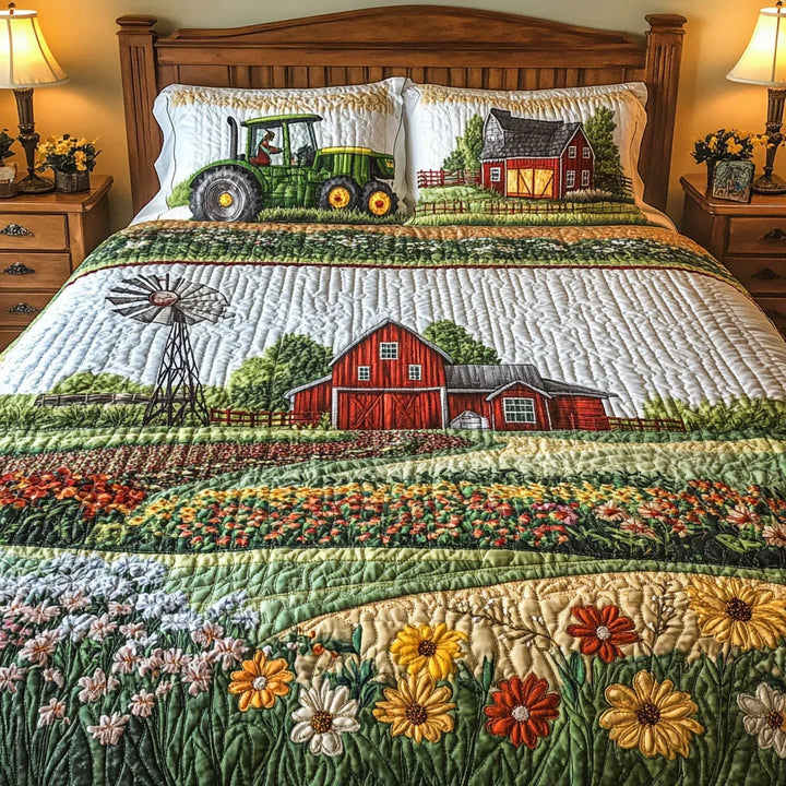 3-Piece Quilted Bedding Set – Happy Farm