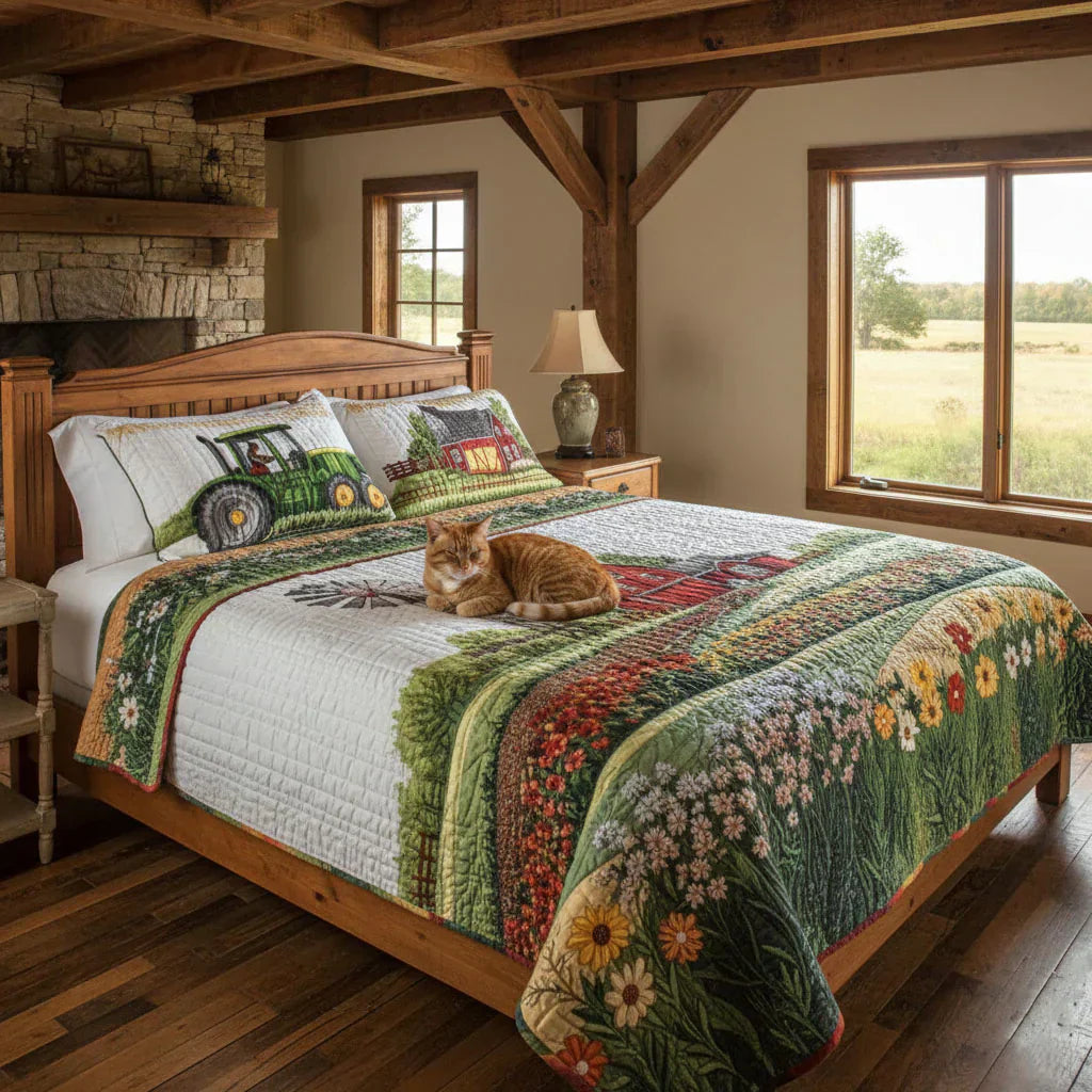 3-Piece Quilted Bedding Set – Happy Farm