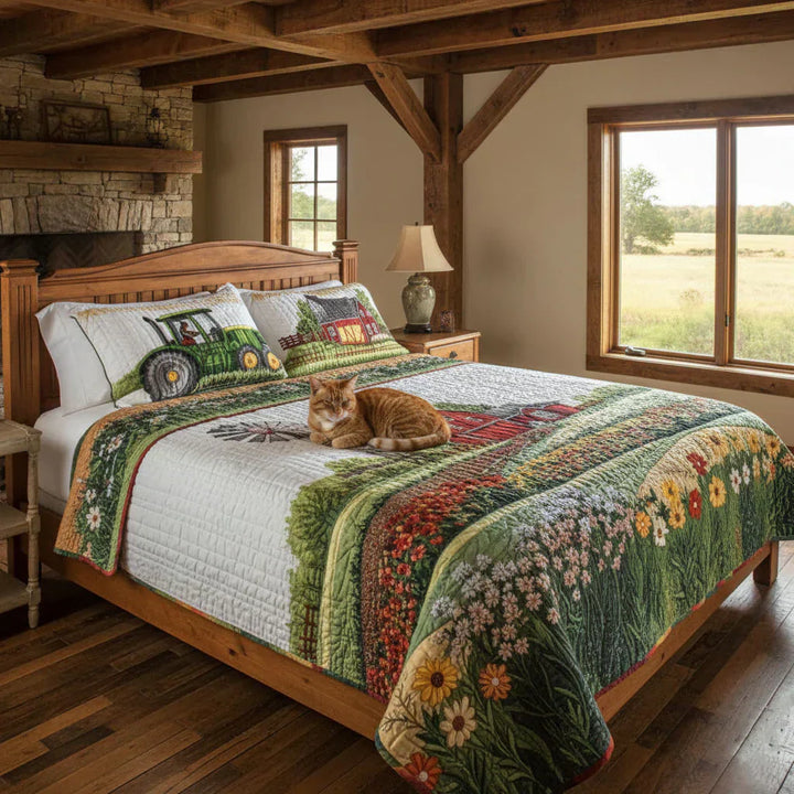 3-Piece Quilted Bedding Set – Happy Farm