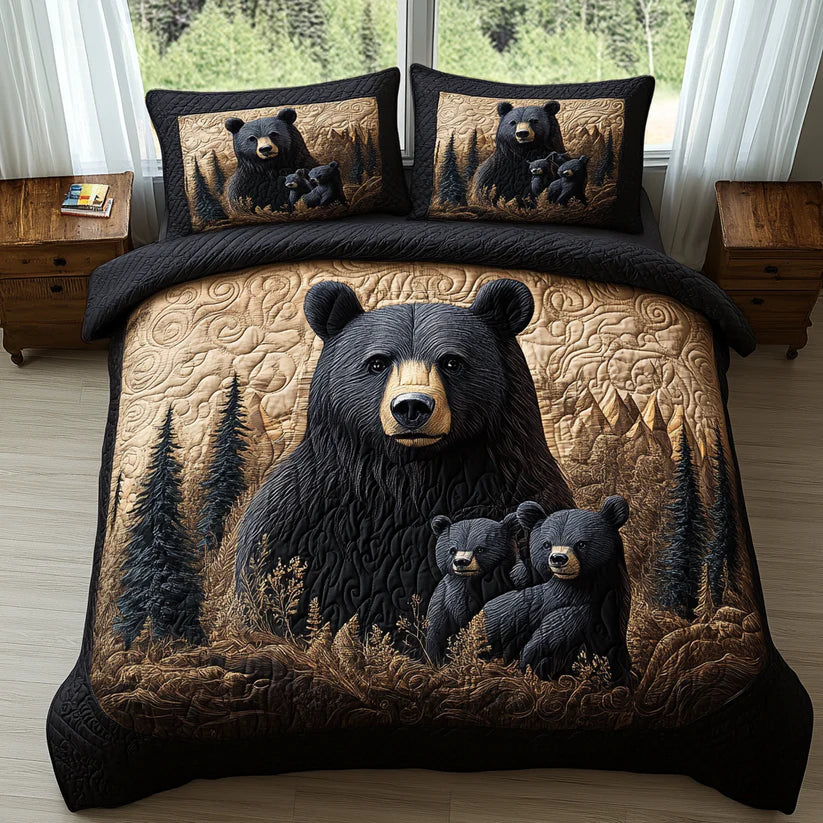 3-Piece Quilted Bedding Set – Forest Animals