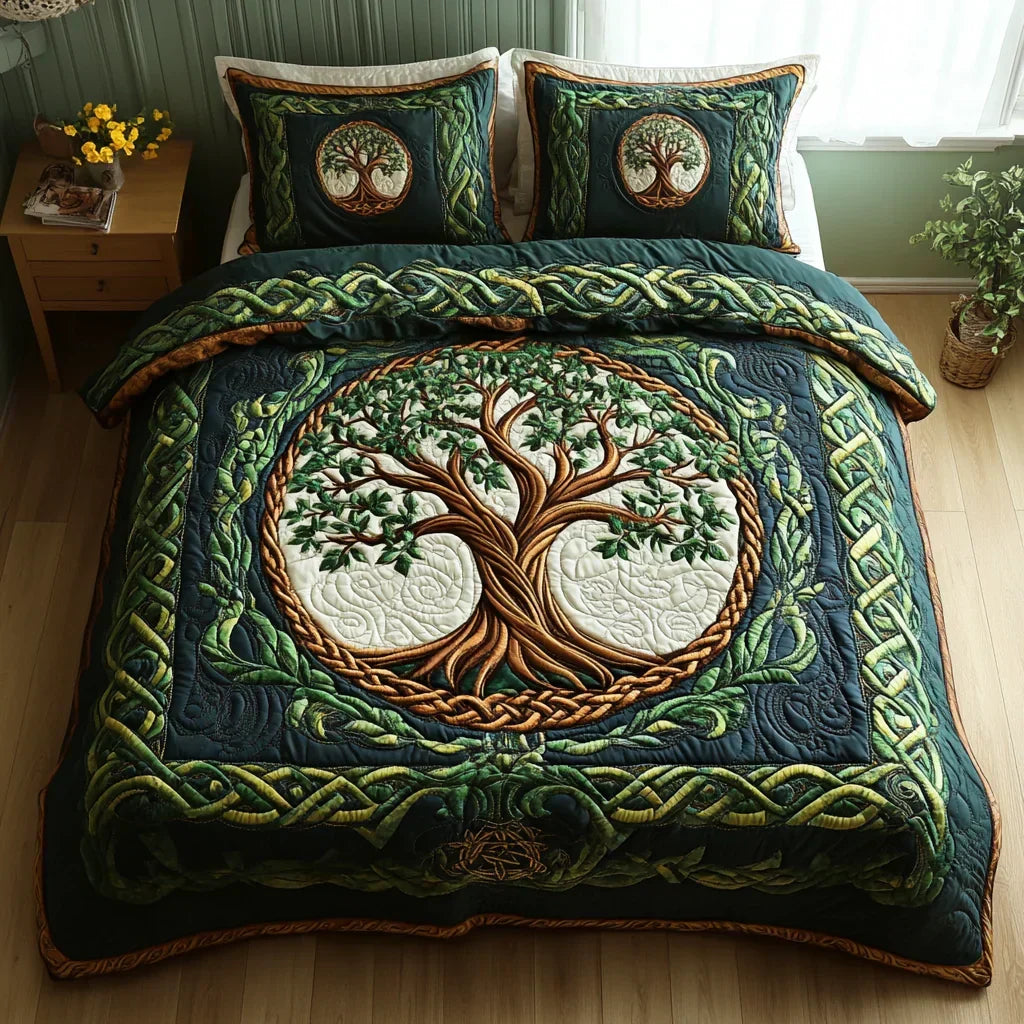 3-Piece Quilted Bedding Set – Tree of Life