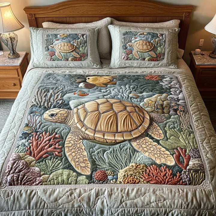 3-Piece Quilted Bedding Set – Sea Turtles