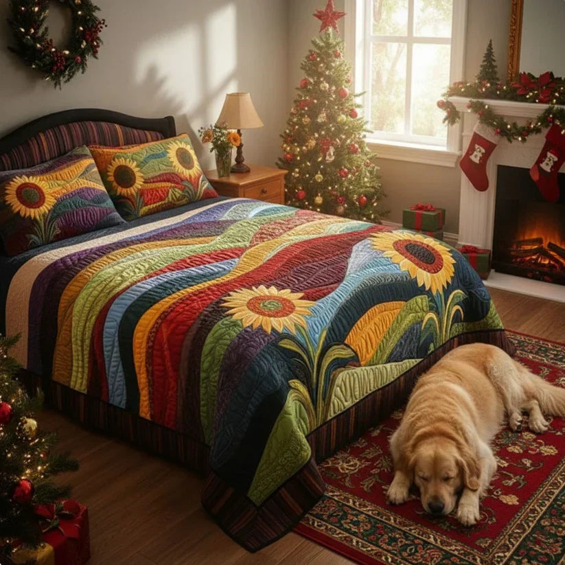 3-Piece Quilted Bedding Set – Sunflower Field