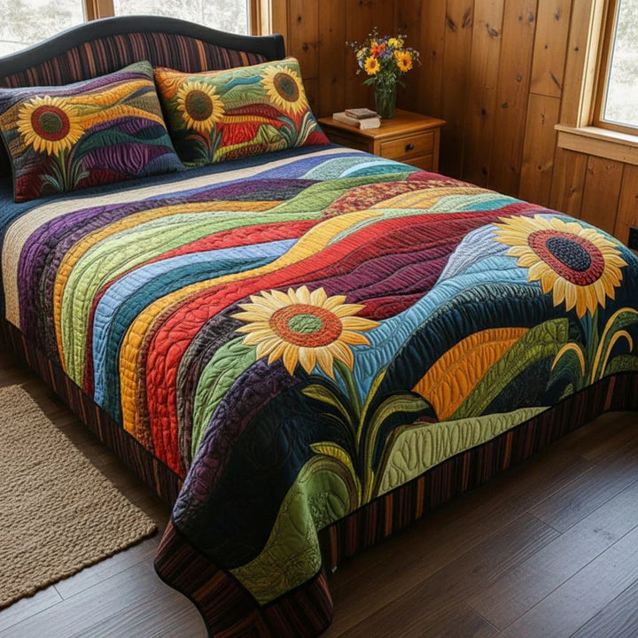 3-Piece Quilted Bedding Set – Sunflower Field