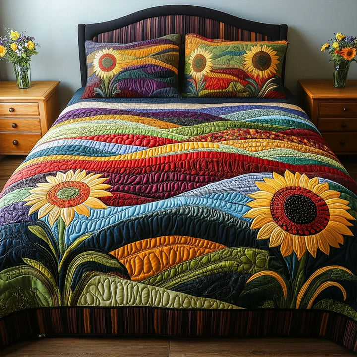3-Piece Quilted Bedding Set – Sunflower Field