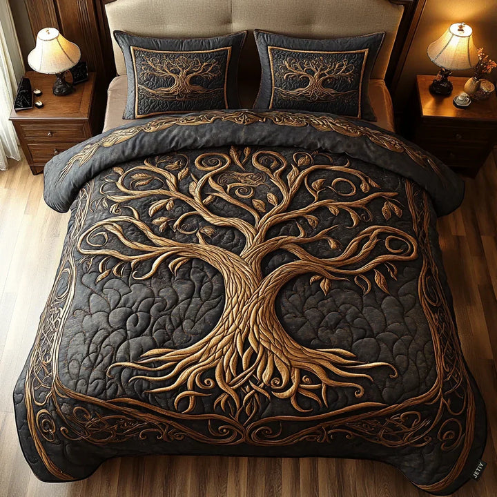3-Piece Quilted Bedding Set – Tree of Life