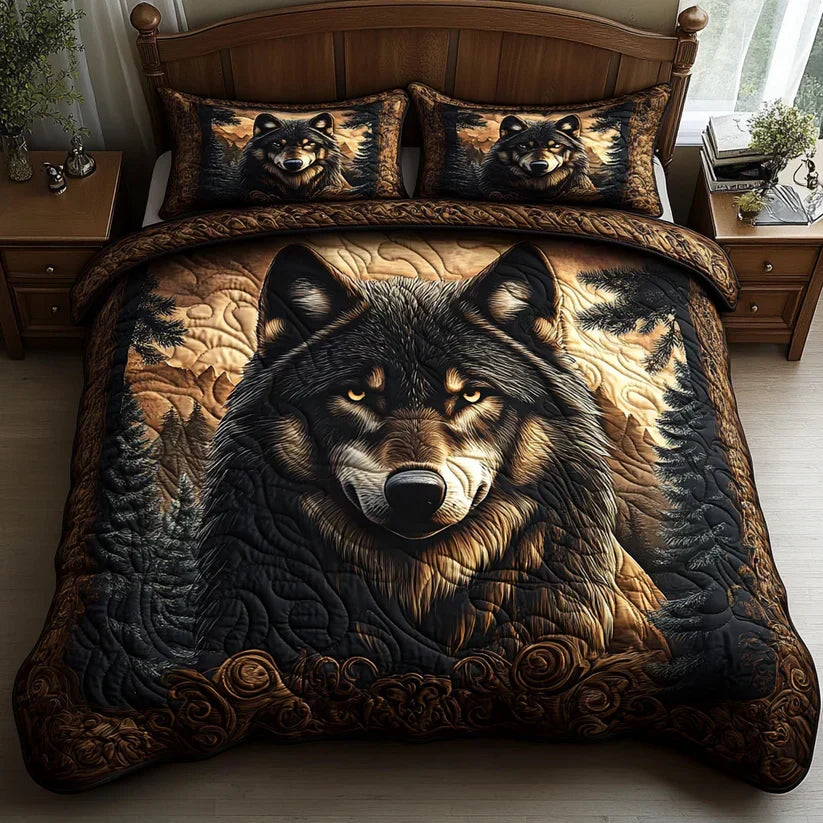 3-Piece Quilted Bedding Set – Forest Animals
