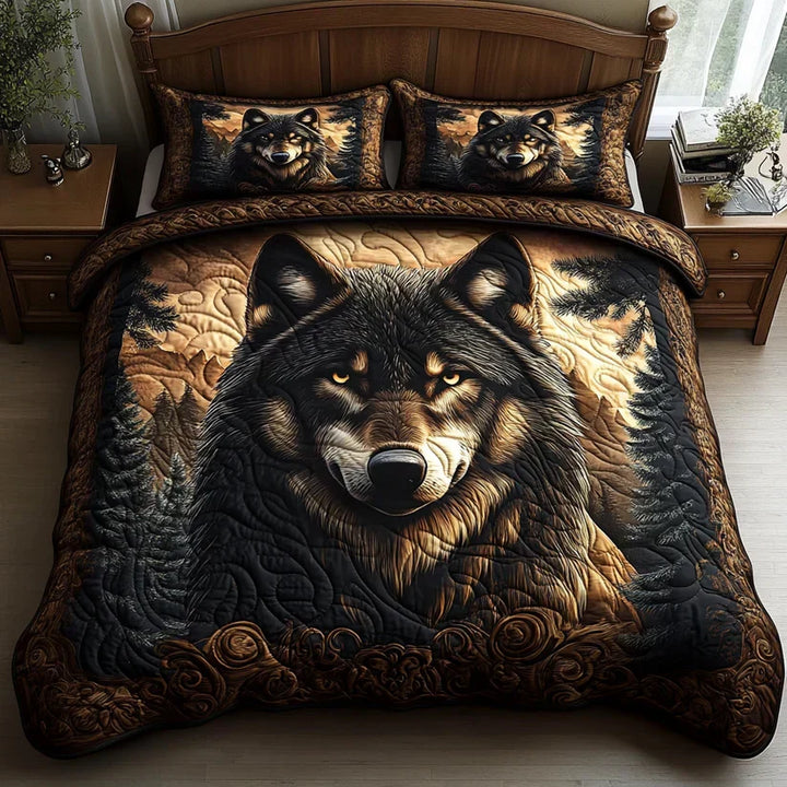 3-Piece Quilted Bedding Set – Forest Animals