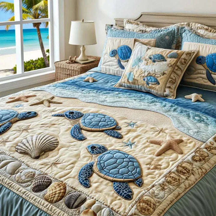 3-Piece Quilted Bedding Set – Ocean Waves