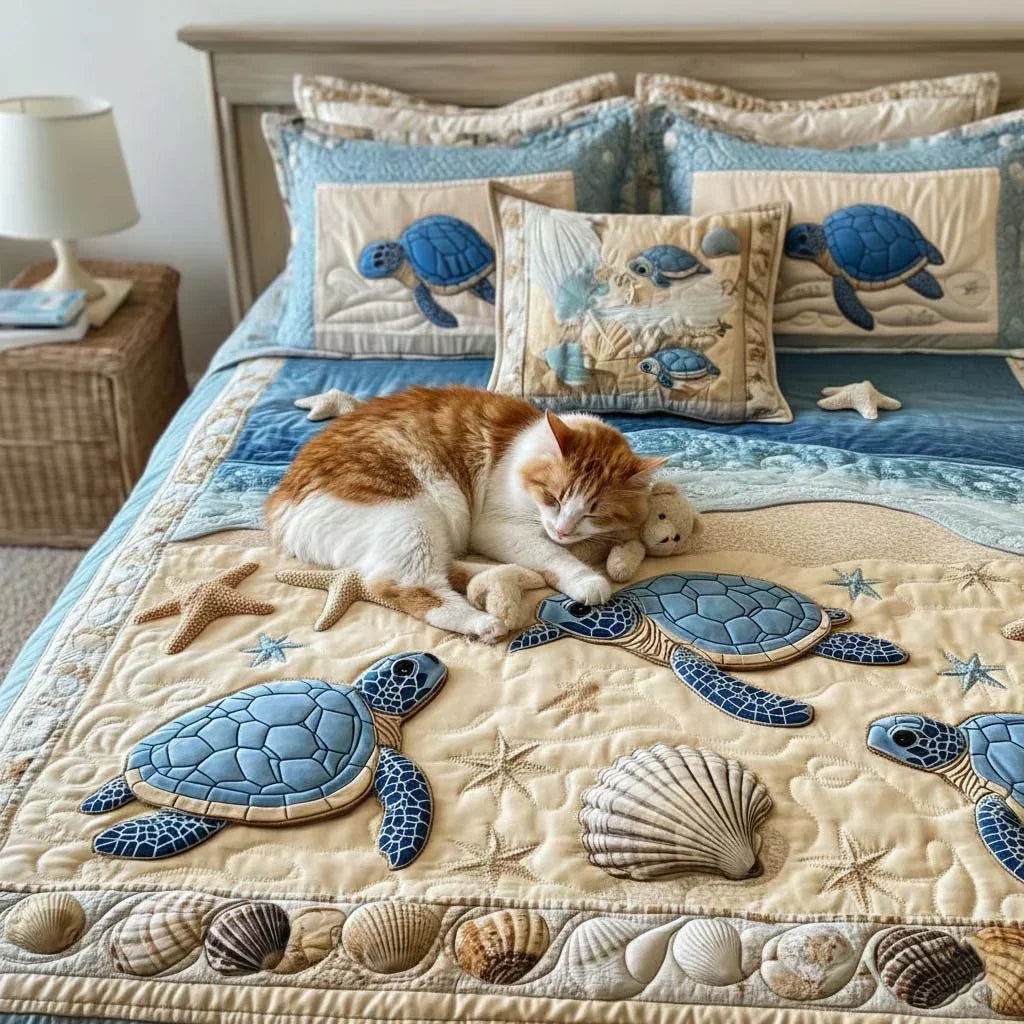 3-Piece Quilted Bedding Set – Ocean Waves