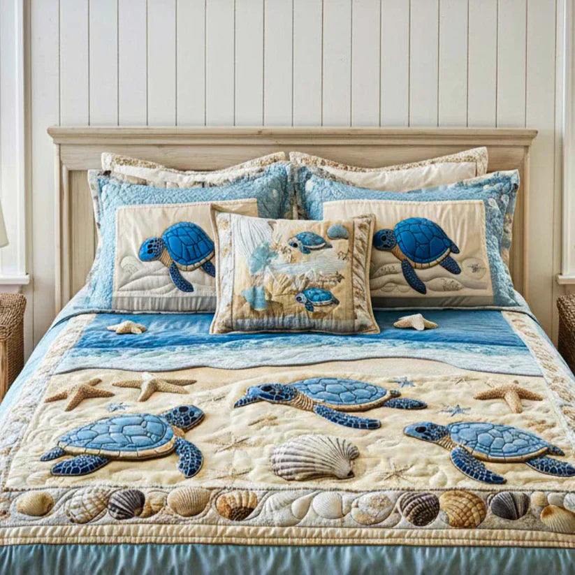 3-Piece Quilted Bedding Set – Ocean Waves