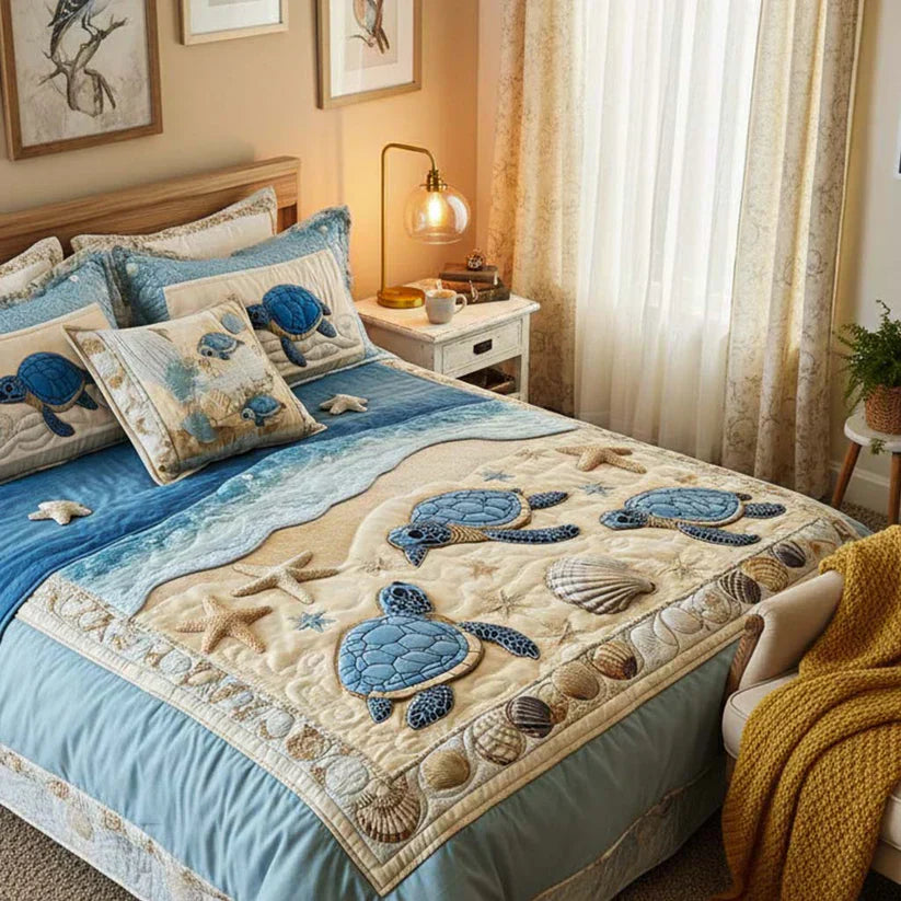 3-Piece Quilted Bedding Set – Ocean Waves
