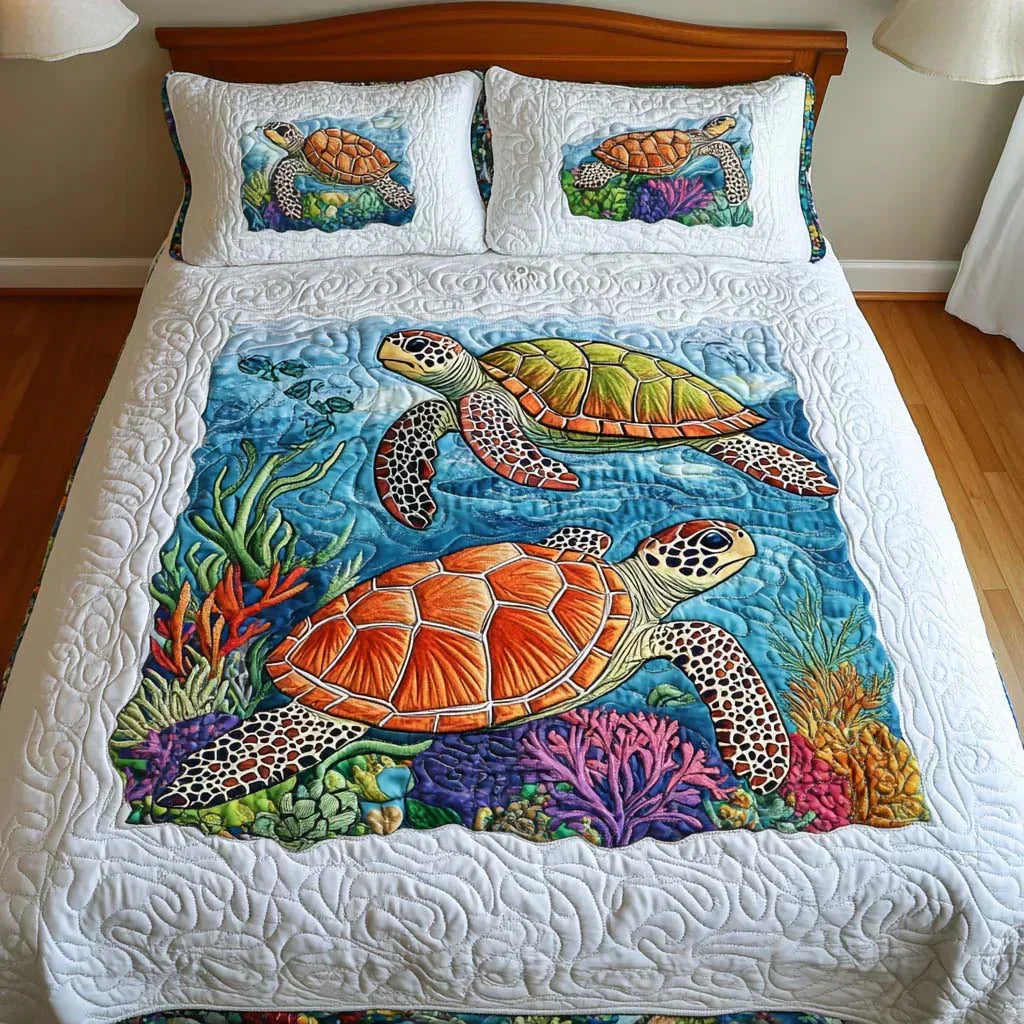 3-Piece Quilted Bedding Set – Sea Turtles