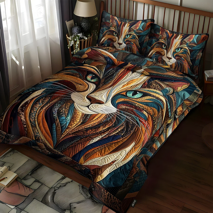 3-Piece Quilted Bedding Set – Soft Purrs