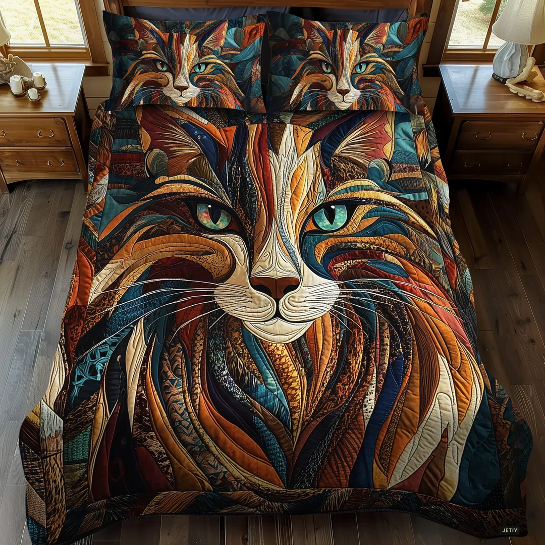 3-Piece Quilted Bedding Set – Soft Purrs
