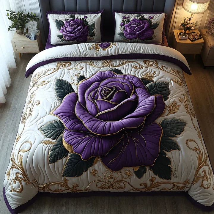3-Piece Quilted Bedding Set – Purple Rose
