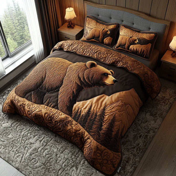 3-Piece Quilted Bedding Set – Forest Animals