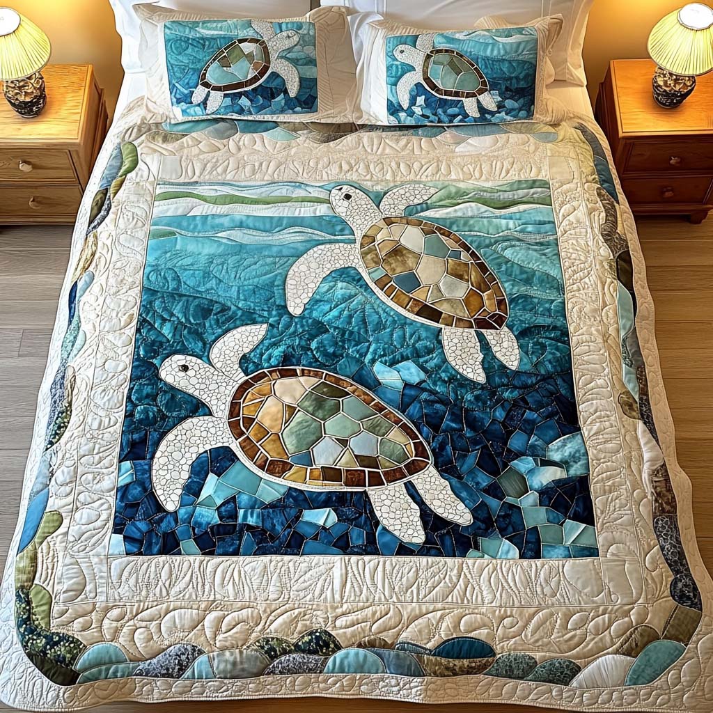 3-Piece Quilted Bedding Set – Sea Turtles