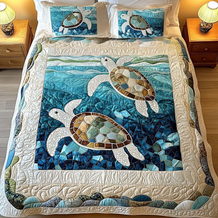 3-Piece Quilted Bedding Set – Sea Turtles