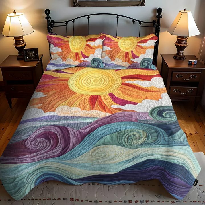 3-Piece Quilted Bedding Set – Solar Charm
