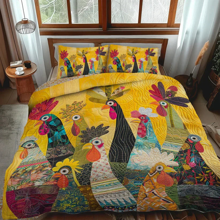 3-Piece Quilted Bedding Set – Dawn Roosters