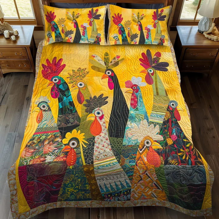 3-Piece Quilted Bedding Set – Dawn Roosters