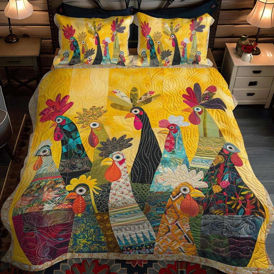 3-Piece Quilted Bedding Set – Dawn Roosters
