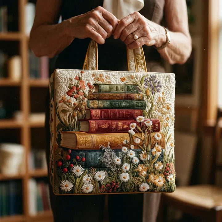 Quilted Tote Bag – Vintage Floral Books