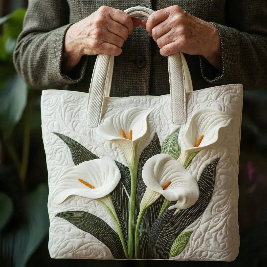 Quilted Tote Bag – White Calla Lilies