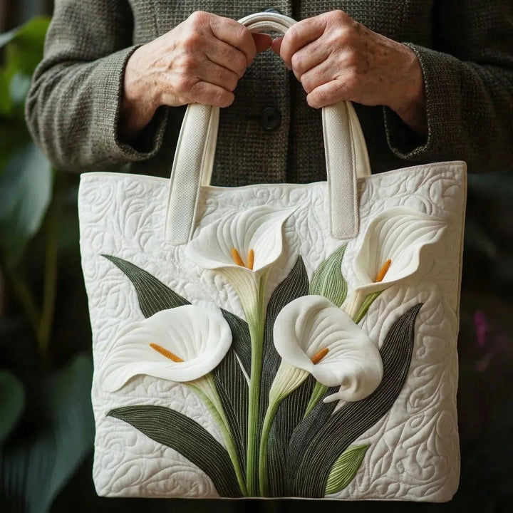 Quilted Tote Bag – White Calla Lilies