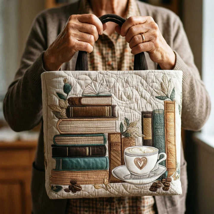 Quilted Tote Bag – Coffee & Books Chapter