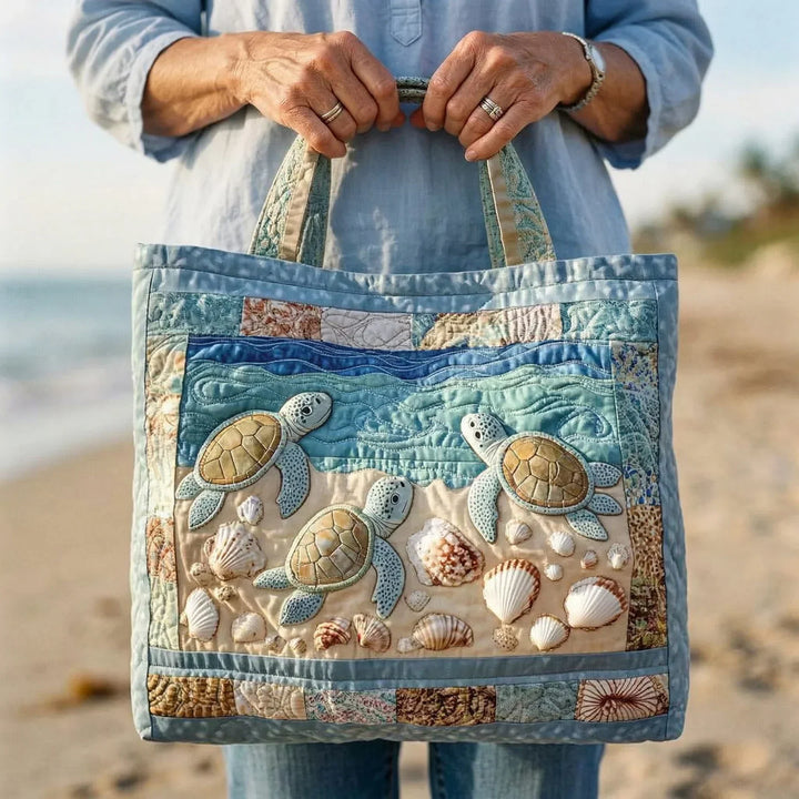Quilted Tote Bag – Sea Turtle Shoreline