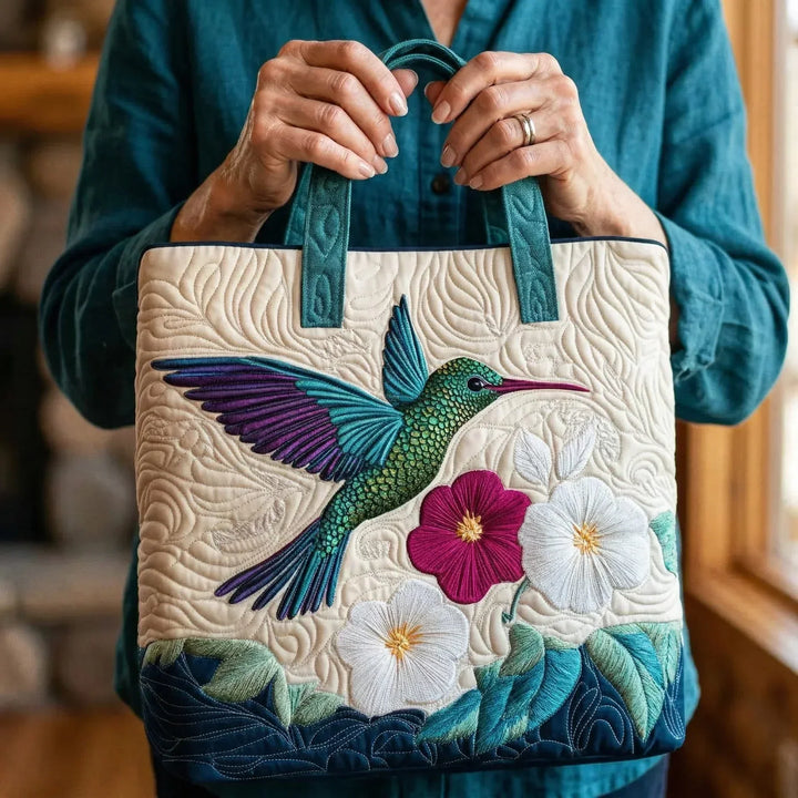 Quilted Tote Bag – Hummingbird & Blossom