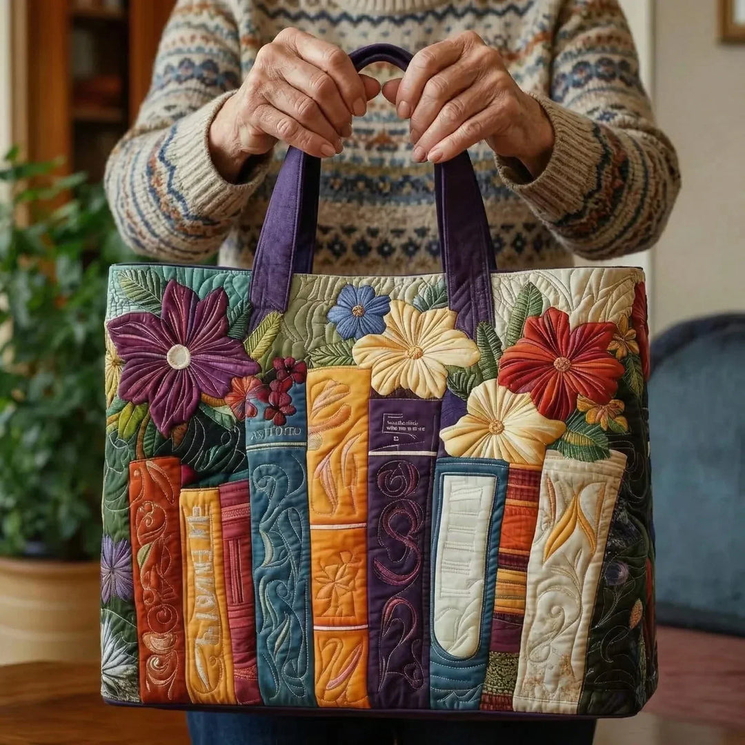 Quilted Tote Bag – Book Lover's Bouquet