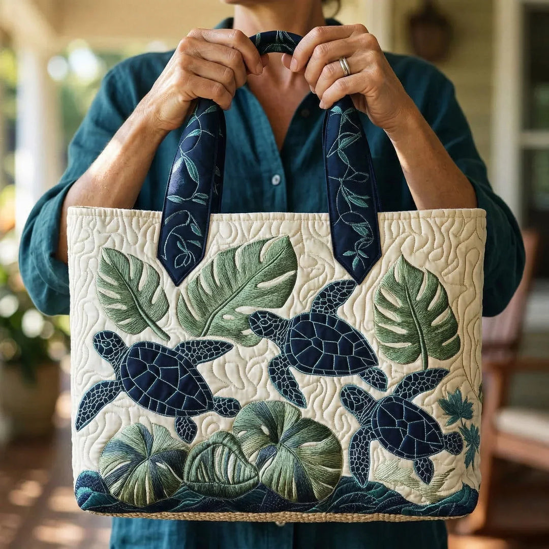 Quilted Tote Bag – Sea Turtle Grace