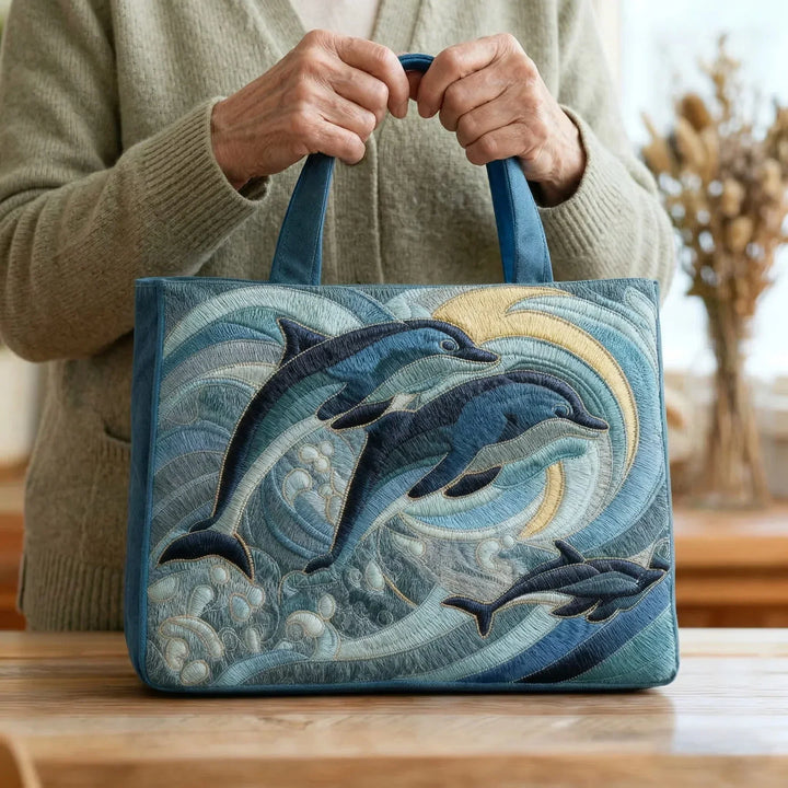 Quilted Tote Bag – Ocean Dolphins