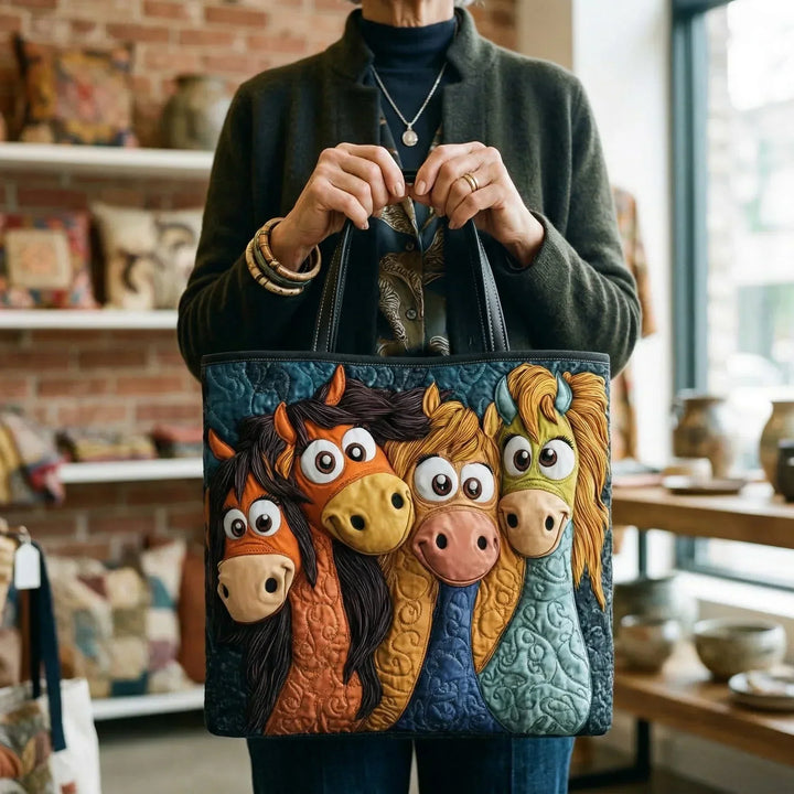 Quilted Tote Bag – Playful Ponies