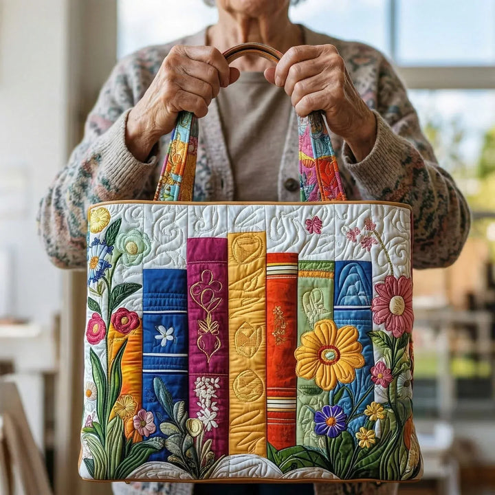 Quilted Tote Bag – Floral Library